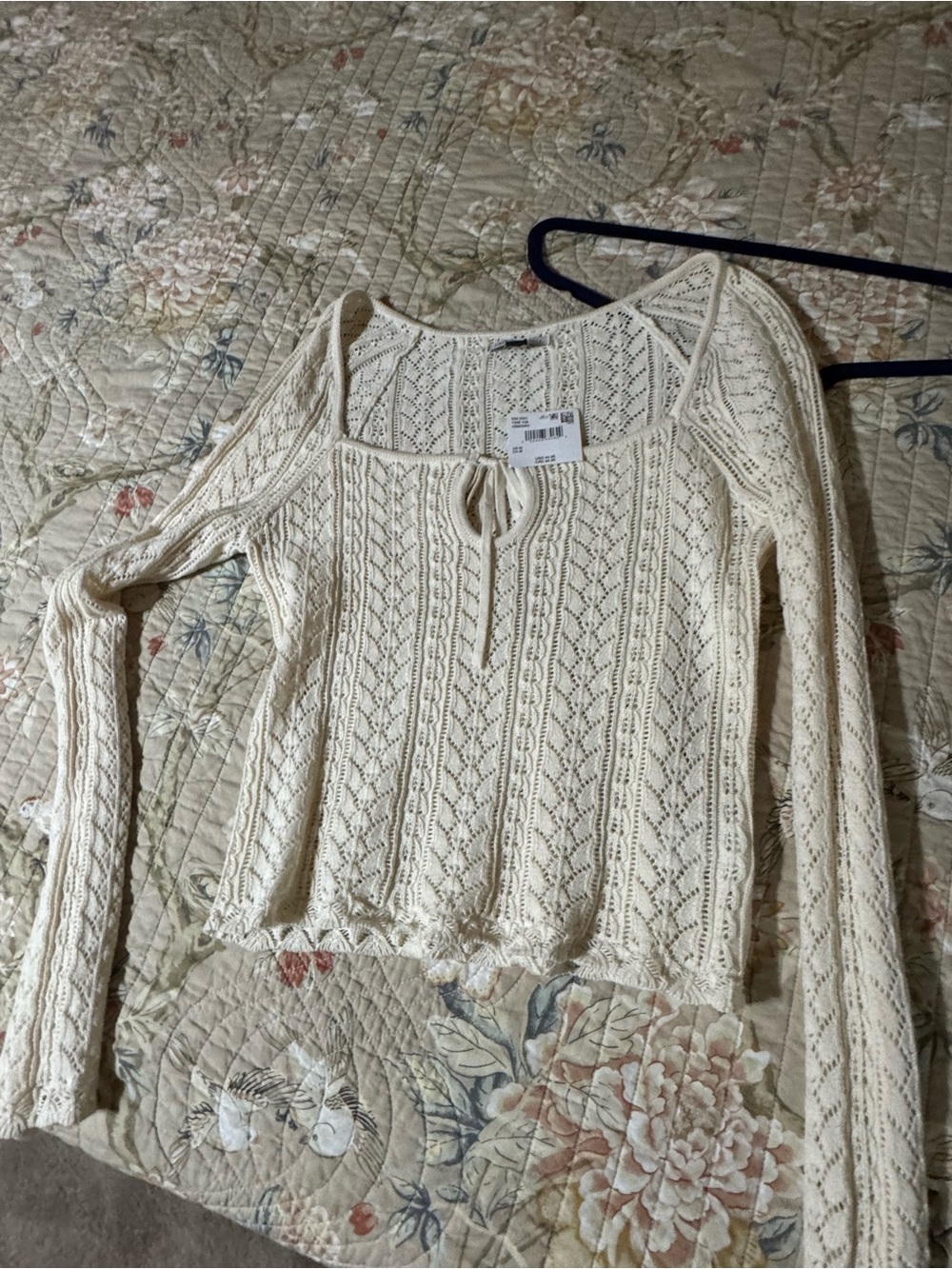 American Eagle Outfitters Cream Open-Knit Scoop Neck Sweater